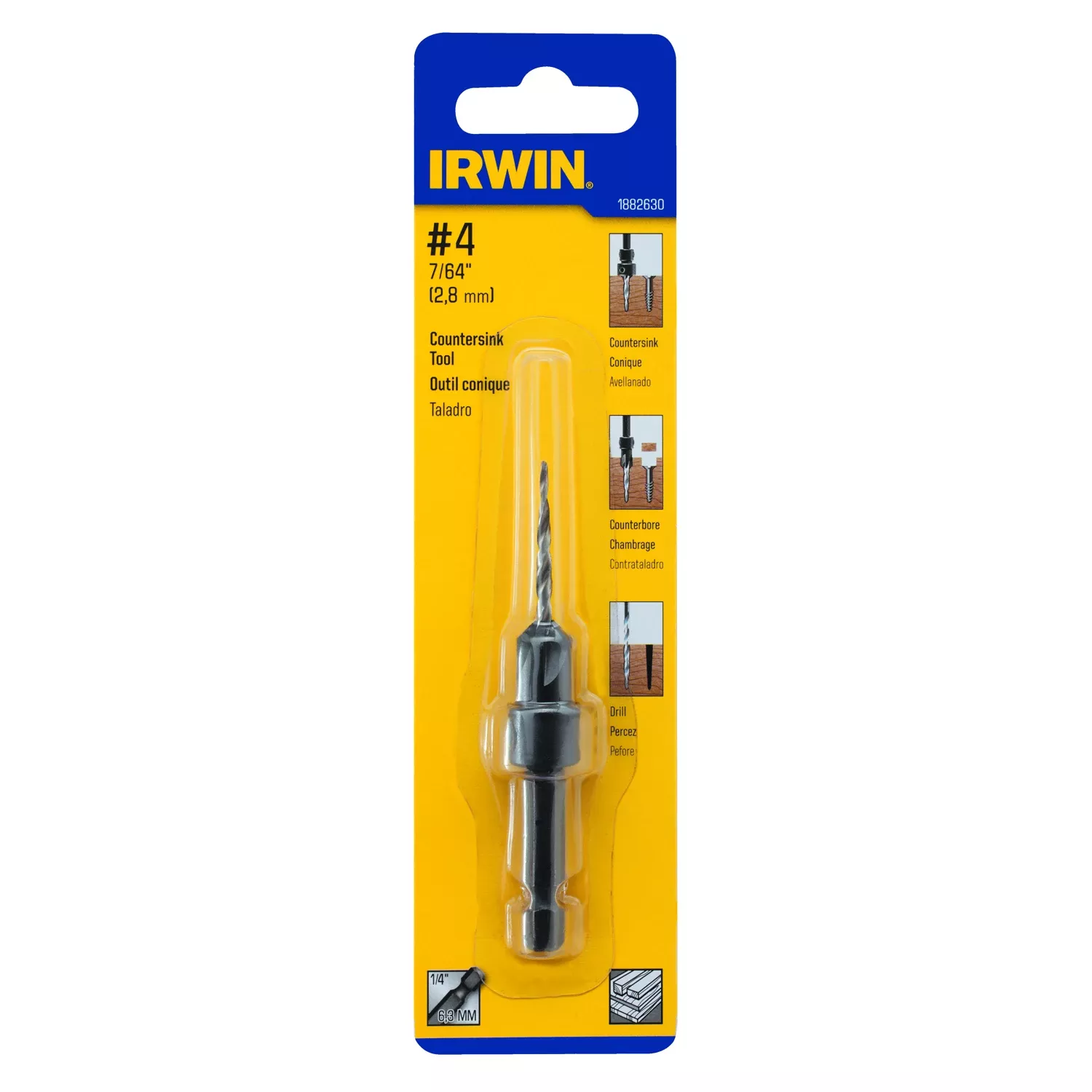 #4 Countersink Wood Drill Bit, Tapered, 1/4-in. Quick-change Shank