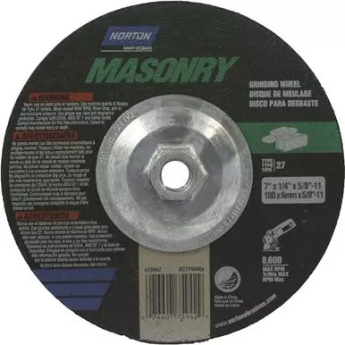 Norton 75942 Masonry Grinding Wheel, 7" x 1/4" x 5/8"-11, Type 27
