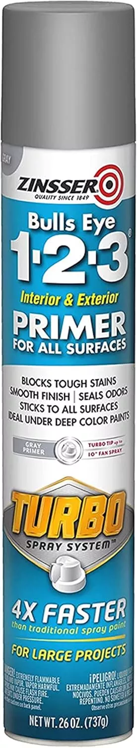 Zinsser 343748 Bulls Eye 1-2-3 Turbo Primer Spray, 26 oz, Gray