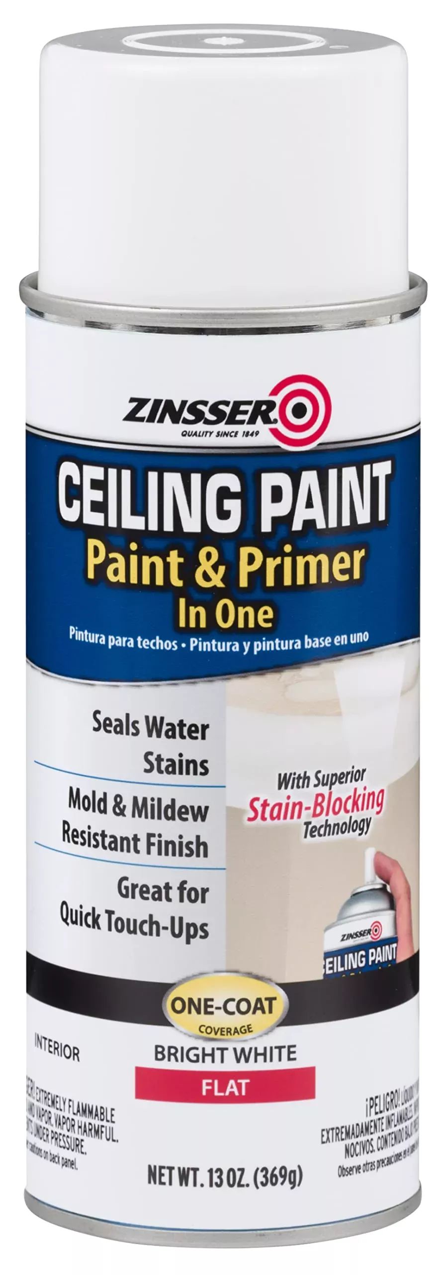 Zinsser Ceiling Acrylic Paint & Primer in One, 13 oz, Flat White (Pack of 1)