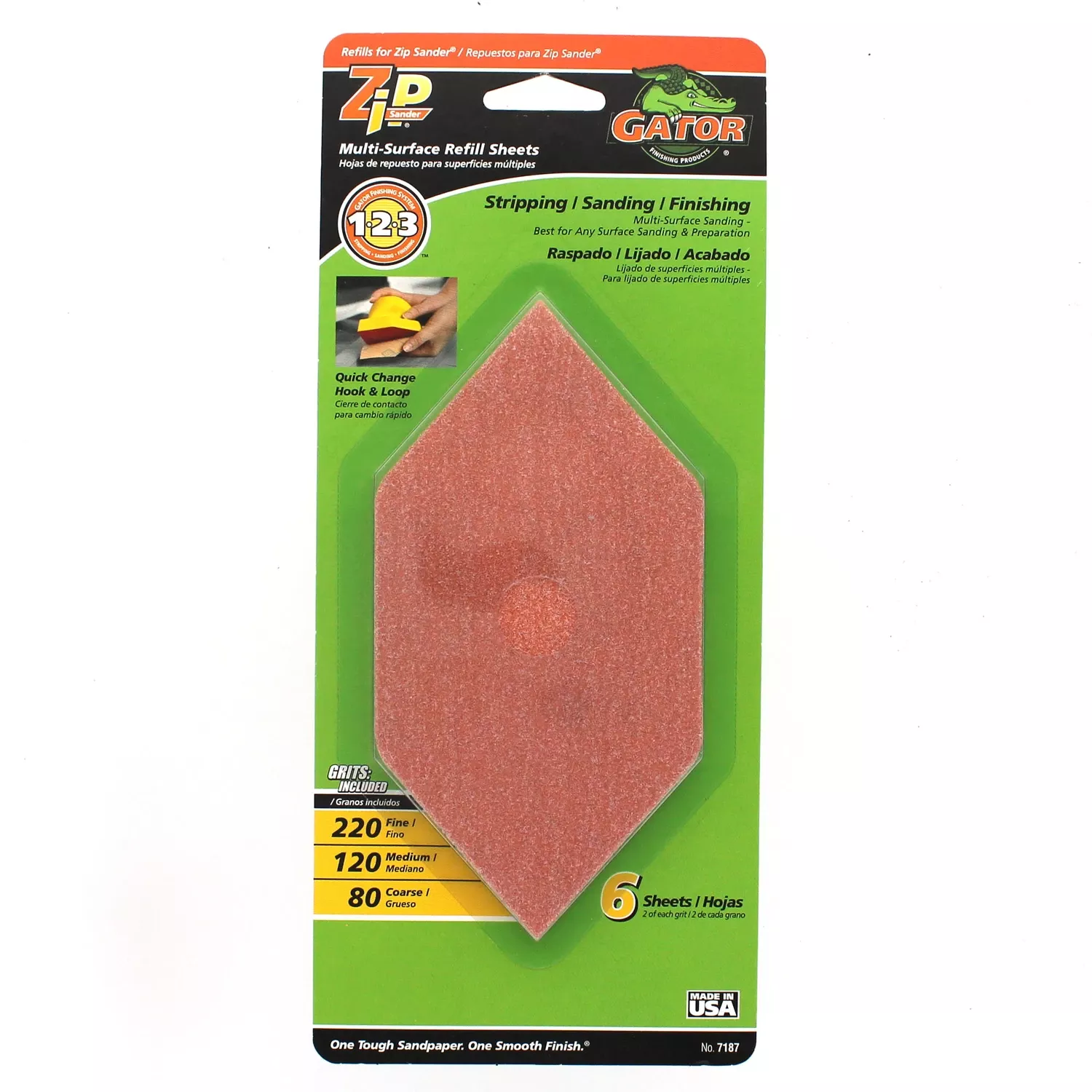 Zip 7187 Refill Sheet, 6 In L, 3 In W, Extra Fine, Fine, Medium, 80 Grit, Aluminum Oxide Abrasive